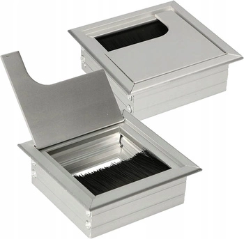 Przepust kablowy aluminiowy przelotka meblowa srebrna 80x80 mm - zestaw 2 szt.