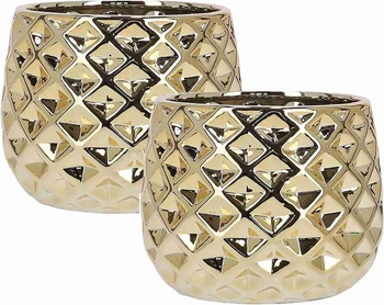 Zestaw 2x doniczka osłonka 13 ceramika szkliwiona - Kolor złoty