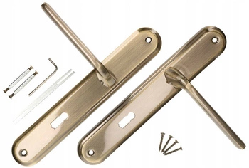 Klamka drzwiowa na klucz 90mm długi szyld patyna