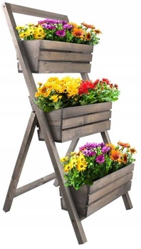 Kwietnik ogrodowy drewniany 3 donice balkonowe opalany - 105 cm