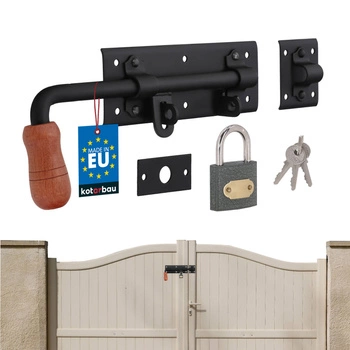 Zasuwa garażowa rygiel 280 mm czarna do bramy furtki drzwi lewa z kłódką