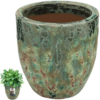 Donica ceramiczna ⌀ 30 cm turkusowo brązowa rękodzieło