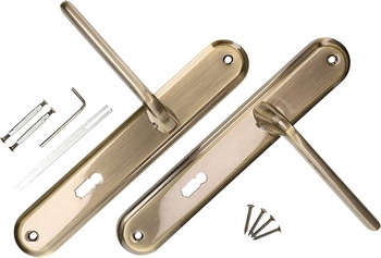 Klamka drzwiowa 72mm długi szyld na klucz zestaw - Kolor patyna