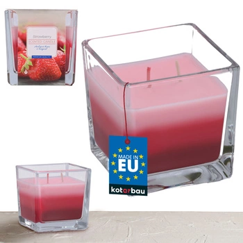 Świeca świeczka trójkolorowa zapachowa w szkle 32 h - truskawka