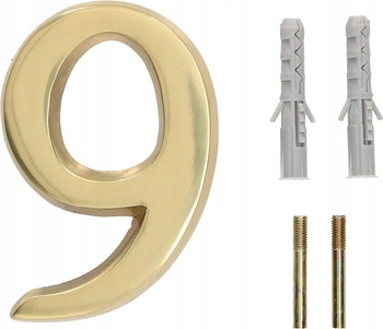 Cyfra numer domu "9" na drzwi 3d 10 cm mosiądz