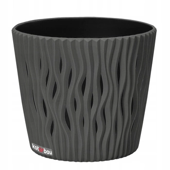 Doniczka z falującymi żłobieniami i wkładem 140x160 mm - Kolor szary kamienny