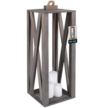 Latarnia drewniana na świece szara 20x20 cm