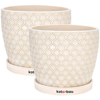Doniczka osłonka ceramiczna z podstawką ⌀17 cm kremowa - 2 szt.