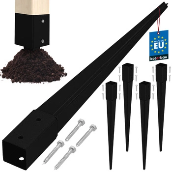 Podstawa słupa wbijana do ziemi stalowa czarna 45x45x600 mm zestaw 4 szt.