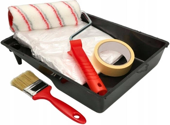 Zestaw malarski pędzel folia wałek kuweta taśma - 5 elementów