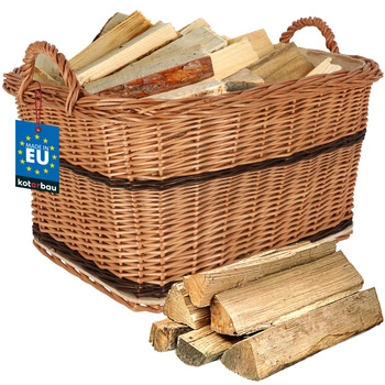 Kosz wiklinowy na drewno do kominka z rączką uchwytem