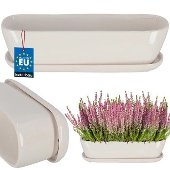 Doniczka ceramiczna podłużna biała z podstawką 28 cm