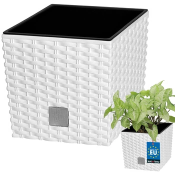 Doniczka ogrodowa rattan z wkładem biała 17x17 cm