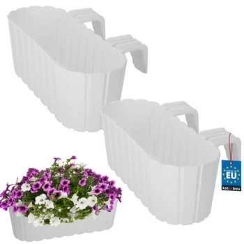 Doniczka balkonowa owalna biała na balustradę 400 MM Zestaw 2 SZT