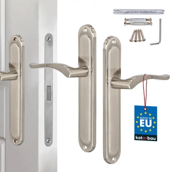 Klamka drzwiowa klasyczna długi szyld bez otworu satyna