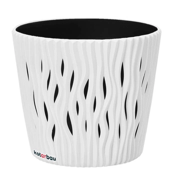 Doniczka z falującymi żłobieniami i wkładem 115x130 mm - Kolor biały