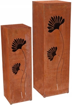 Zestaw kolumna ogrodowa metal figurka ozdoba rdza