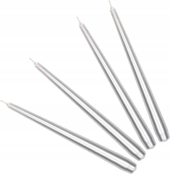 Świeca stożek srebrna klasyczna stołowa zestaw 4 szt.