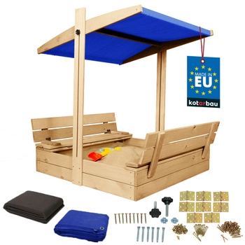 Piaskownica drewniana z daszkiem i ławkami zamykana duża naturalna 100x100 cm