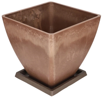Doniczka ogrodowa donica osłonka kompozytowa z podstawką 28 cm brązowa