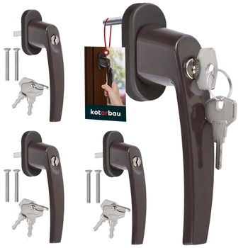 Klamka okienna z kluczykiem aluminiowa brązowa zestaw 4 szt.