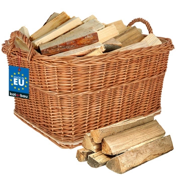 Kosz wiklinowy na drewno do kominka z rączką uchwytem