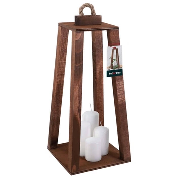 Latarnia drewniana stożek na świece do domu ogrodu brązowa 20x20 cm