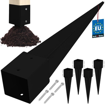 Podstawa słupa wbijana do ziemi stalowa czarna 120x120x750 mm zestaw 4 szt.