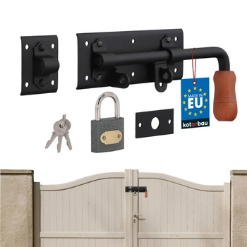 Zasuwa garażowa rygiel 280 mm czarna do bramy furtki drzwi prawa z kłódką