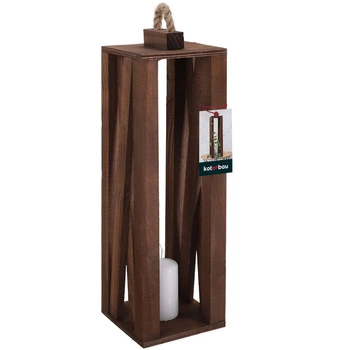 Latarnia drewniana na świece brązowa 13,5x13,5 cm