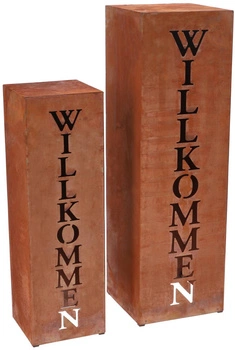 Zestaw kolumna ogrodowa metal figurka ozdoba rdza