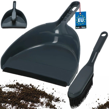 Zmiotka z szufelką plastikowa z gumowym włosiem szara 33 cm