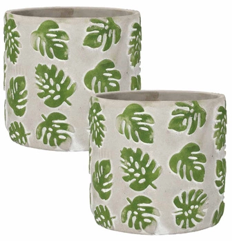 Zestaw 2 doniczki osłonki betonowe na rośliny wzór liście - 23 cm