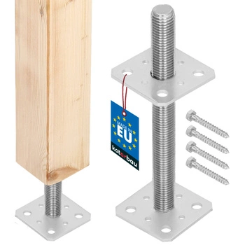Podstawa słupa wkręcana regulowana stalowa z gwintem srebrna 80x80x250 mm