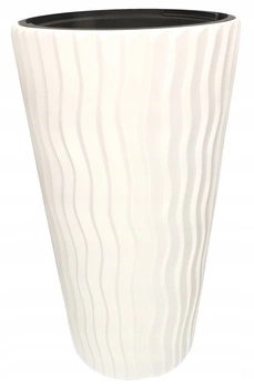 Doniczka 50x30 cm w paski + wkład z uchwytami - Kolor biały