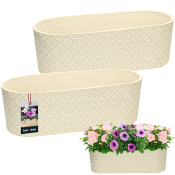 Doniczka podłużna ceramiczna ozdobna elegancka kremowa 12x37 cm zestaw 2 szt.