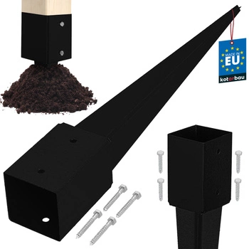 Podstawa słupa wbijana do ziemi stalowa czarna 90x90x750 mm