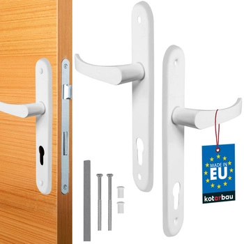 Zestaw klamka drzwiowa 90 biała długi szyld na wkładkę