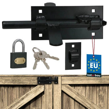 Zasuwa uniwersalna do drzwi furtki bramki stalowa czarna z kłódką 150 mm