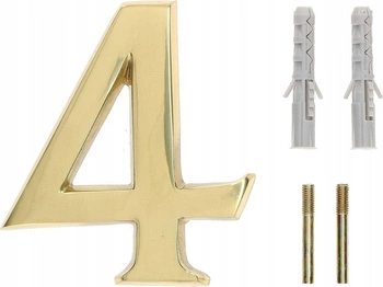 Cyfra numer domu "4" na drzwi 3d 10 cm mosiądz