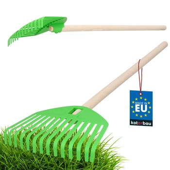 Grabie dla dzieci mini ogrodowe plastikowe z trzonkiem zielone 70 cm