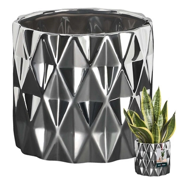 Doniczka donica osłonka ceramiczna cylinder srebrna ⌀12 cm
