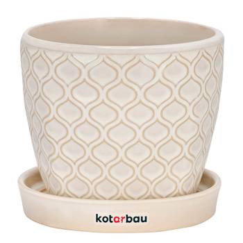 Doniczka osłonka ceramiczna z podstawką ⌀12 cm kremowa