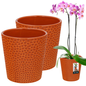 doniczka ceramiczna pomarańczowa na kwiaty storczyki 12 cm zestaw 2 szt.
